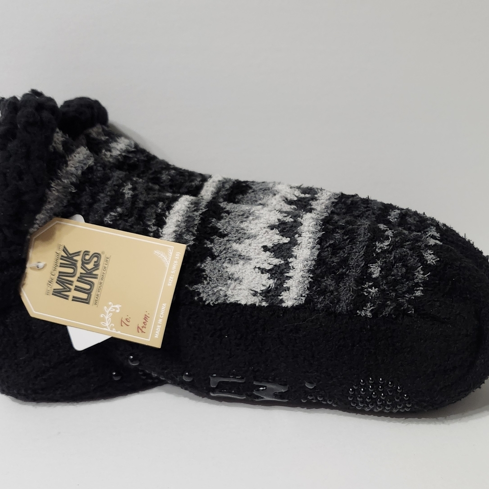 Muk Luks Black and Gray Knit Slippers